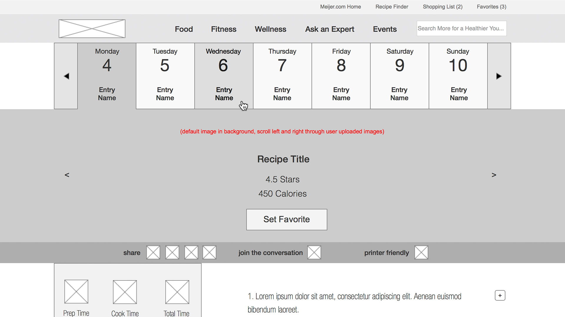 Meijer: Meal Planning Wireframe